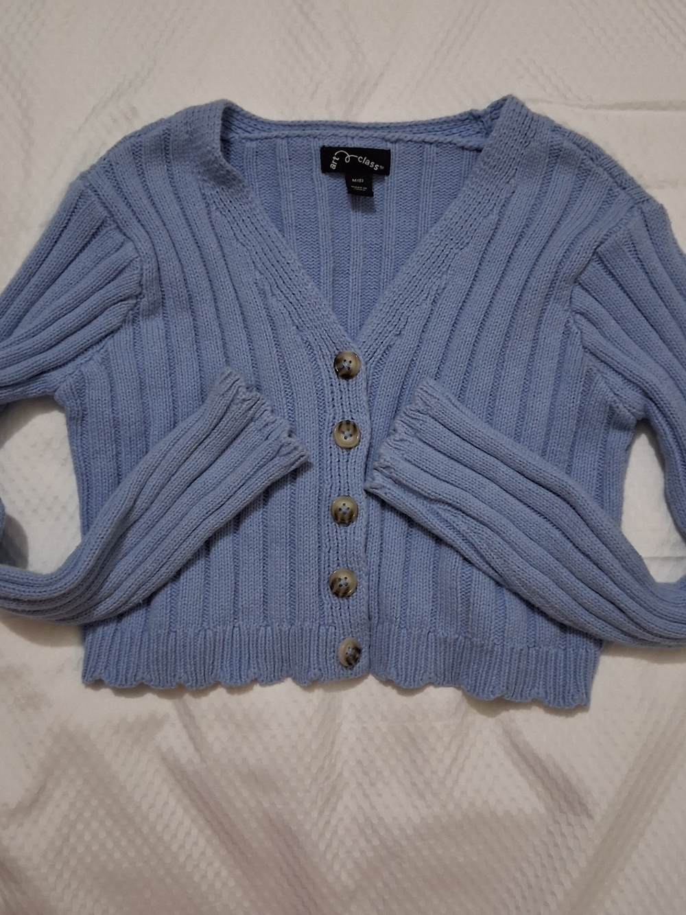 art class Girls Ribbed Button-Front Cardigan Blue Medium